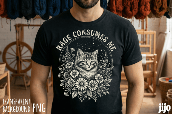 Cat Floral Rage Nature PNG: A Vintage Design Asset