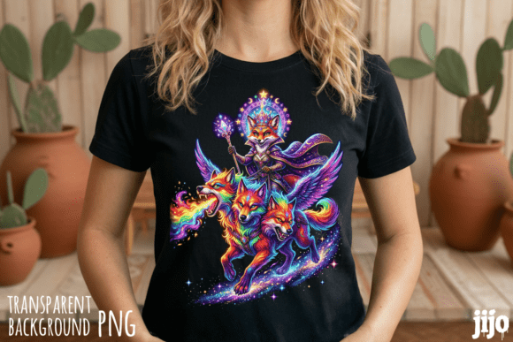 Enchanting Visuals: Rainbow Fox Wolf Fantasy PNG Designs