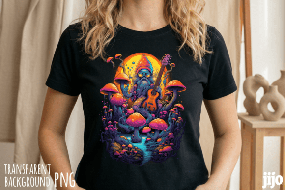 Gnome Mushroom Guitar Psychedelic PNG: A Vibrant Design Asset