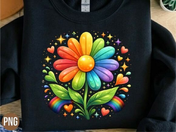 Rainbow Flower Heart Pride Month PNG for Vibrant Design