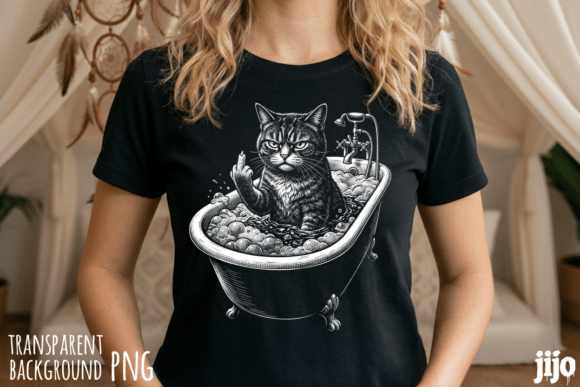 Sarcastic Cat Bathtub PNG: A Bold Design Asset