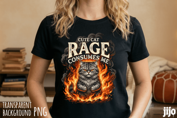 Unleash Feline Fury: Cat Cute Rage Consumes PNG for Design